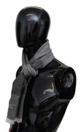 Men's Gray Striped Wool Unisex Neck Wrap Fringes Scarf