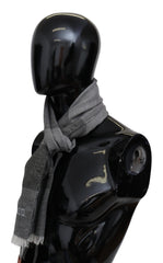 Men's Gray Striped Wool Unisex Neck Wrap Fringes Scarf