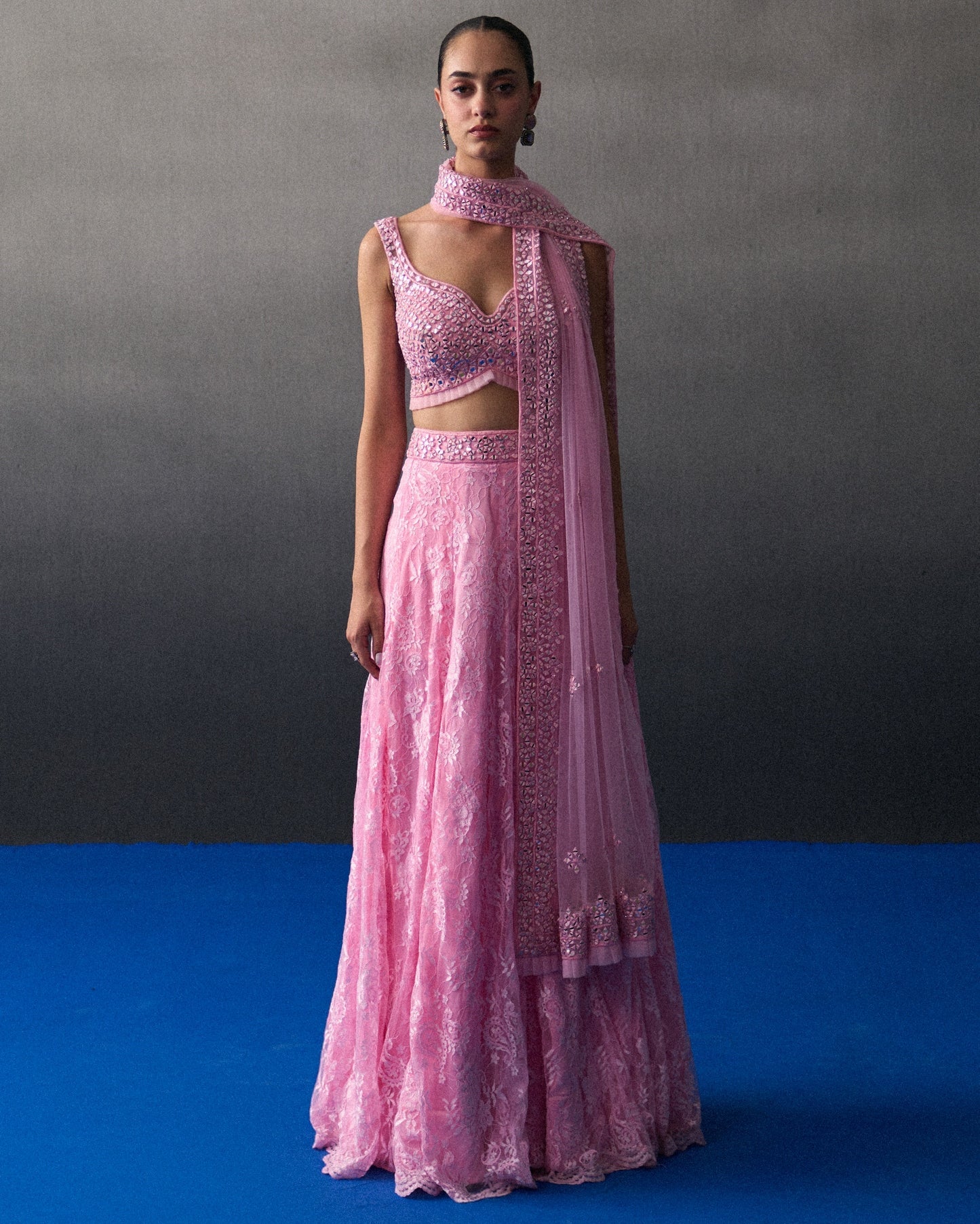 Pink Chantilly Lace Lehenga Set By KYNAH, Luxury Indian Fashion & Bridal Wear