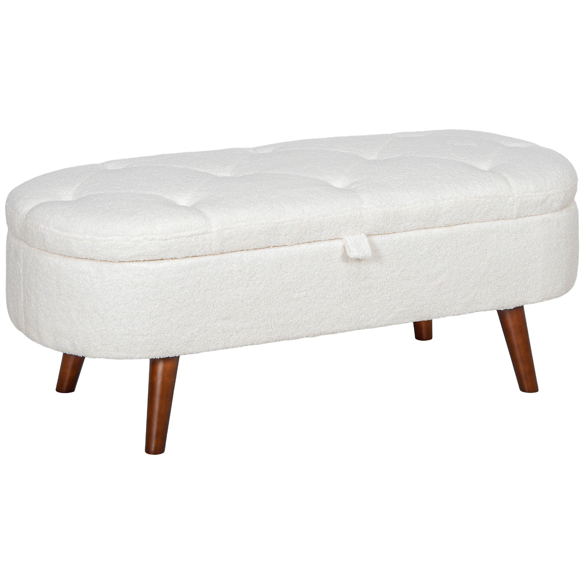46 Inches Boucle Storage Ottoman, Tufted Teddy Fleece Bench with Storage & Hinged Lid, White