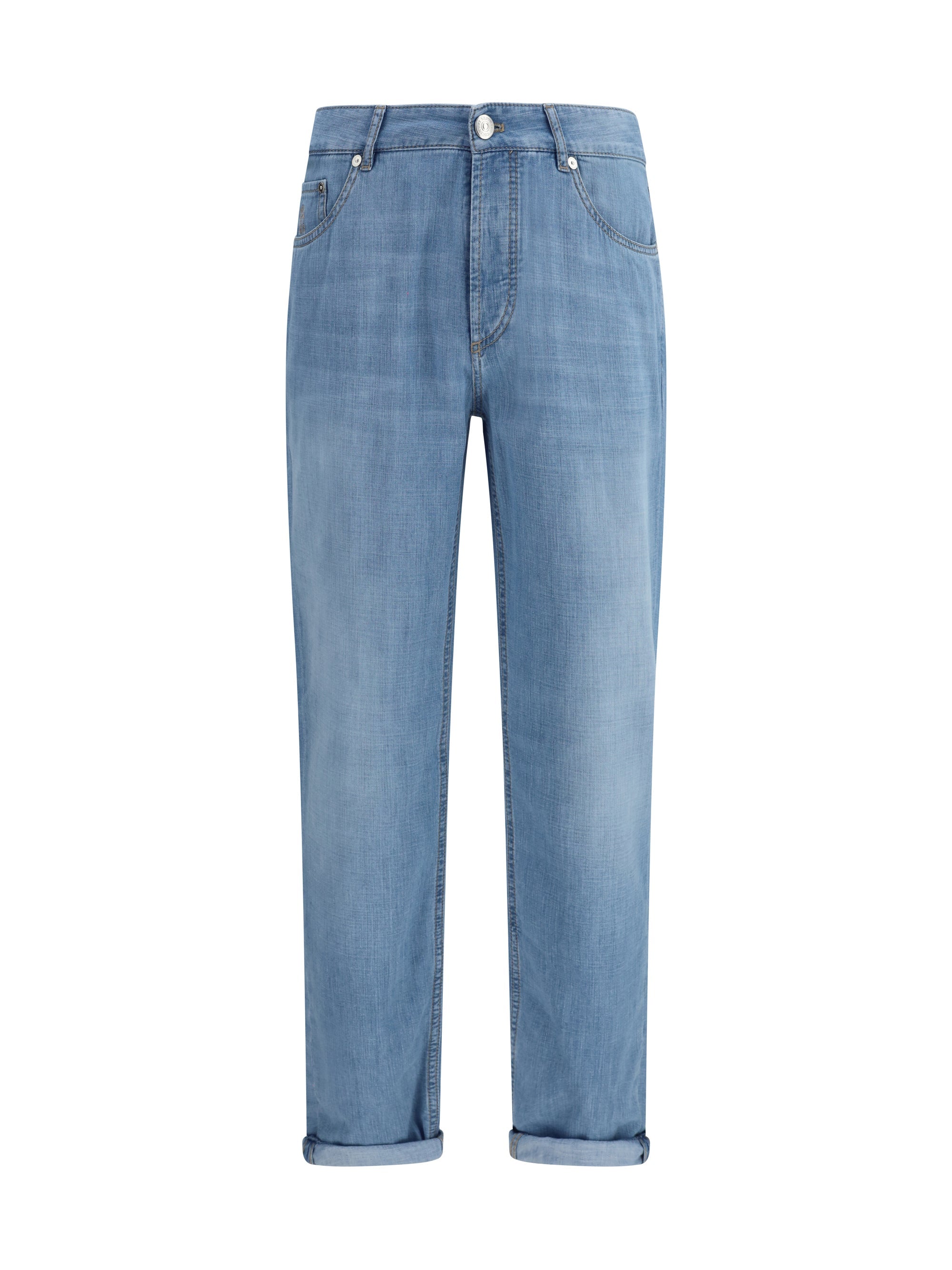 Brunello Cucinelli Distressed Cotton Denim Jeans — Blue