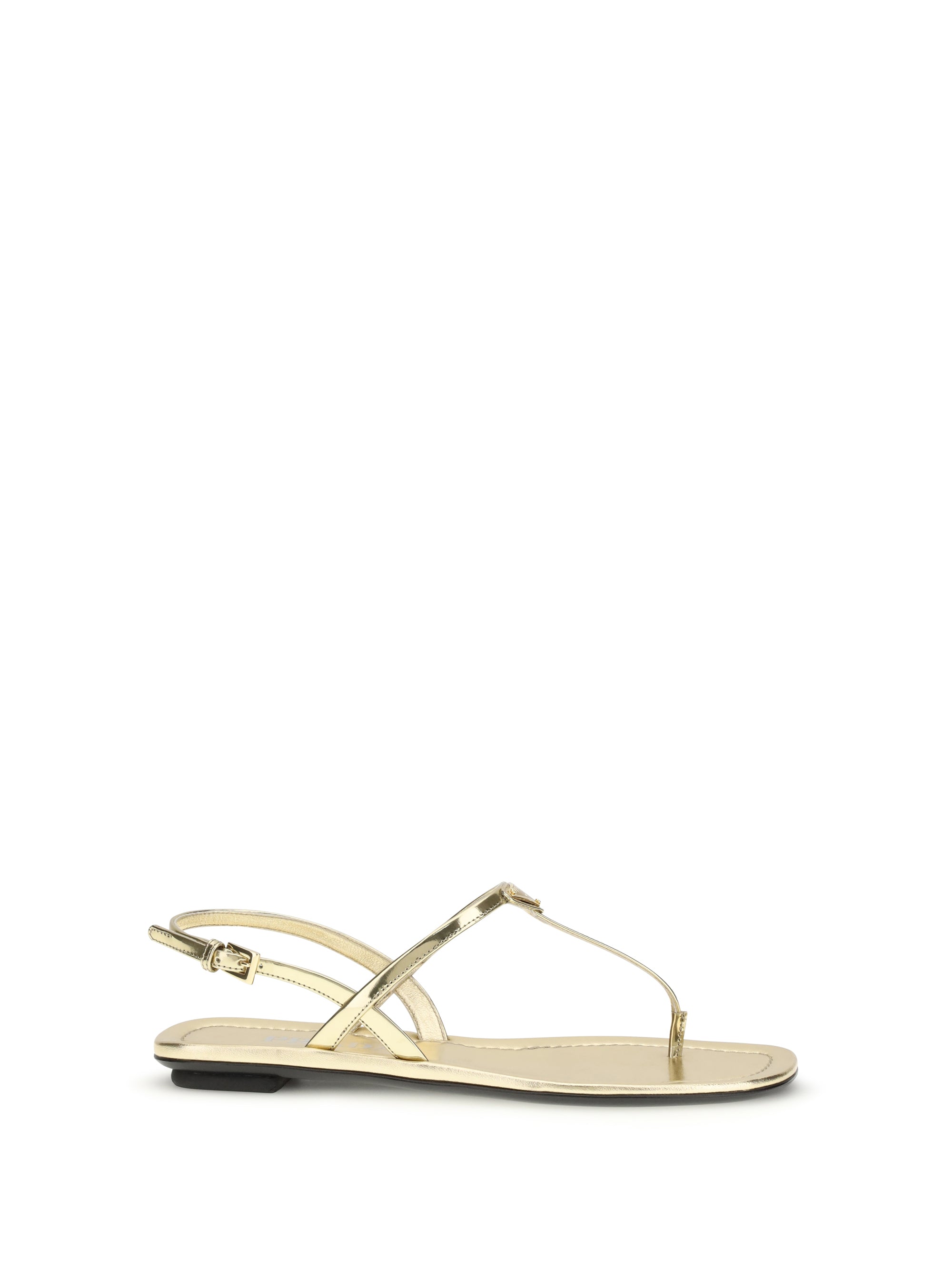Prada Patent Leather T-Strap Sandals — Gold