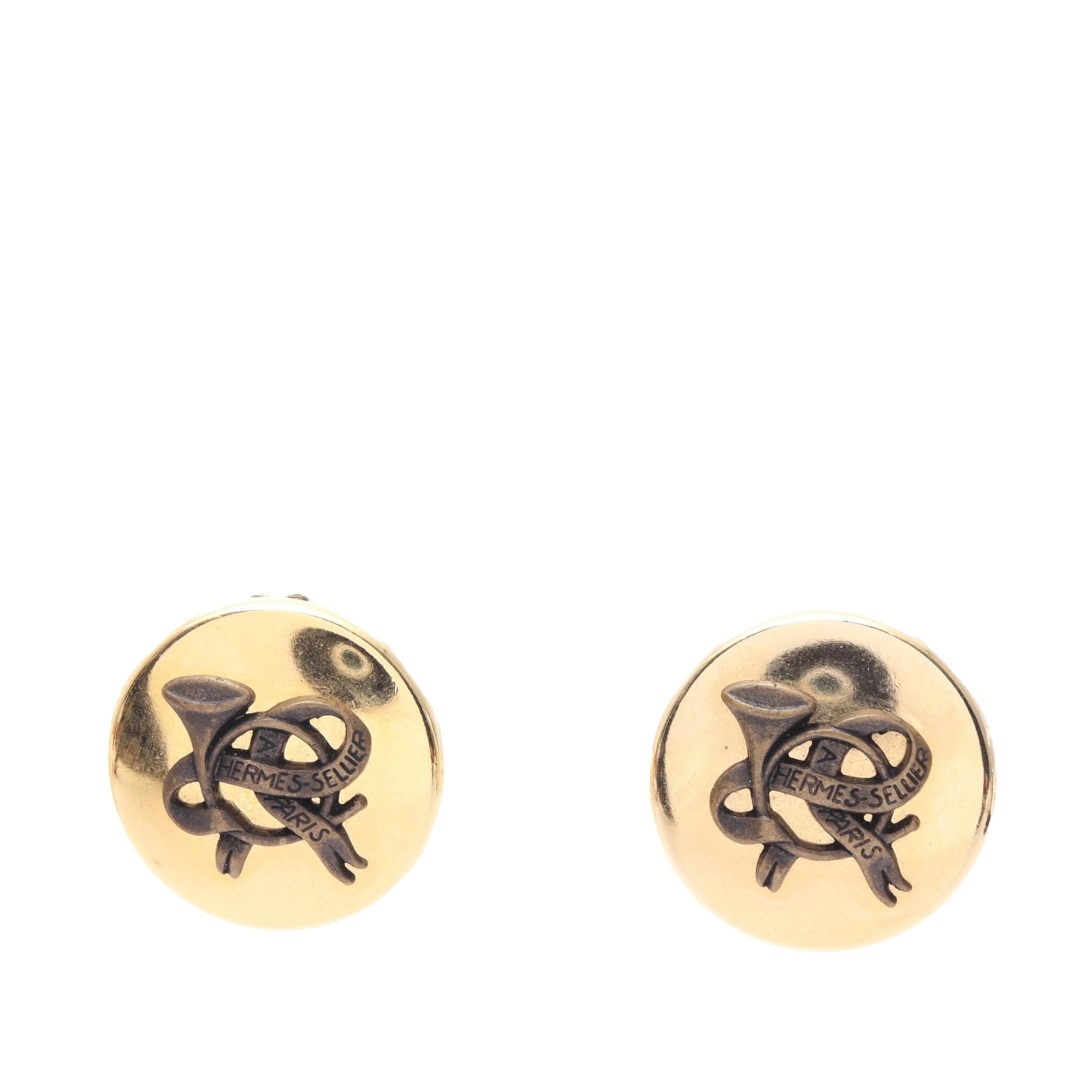Gold Plated Horn Sellier Clip On Earrings