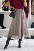 Elastic Waist Flowy Mesh Midi Skirt