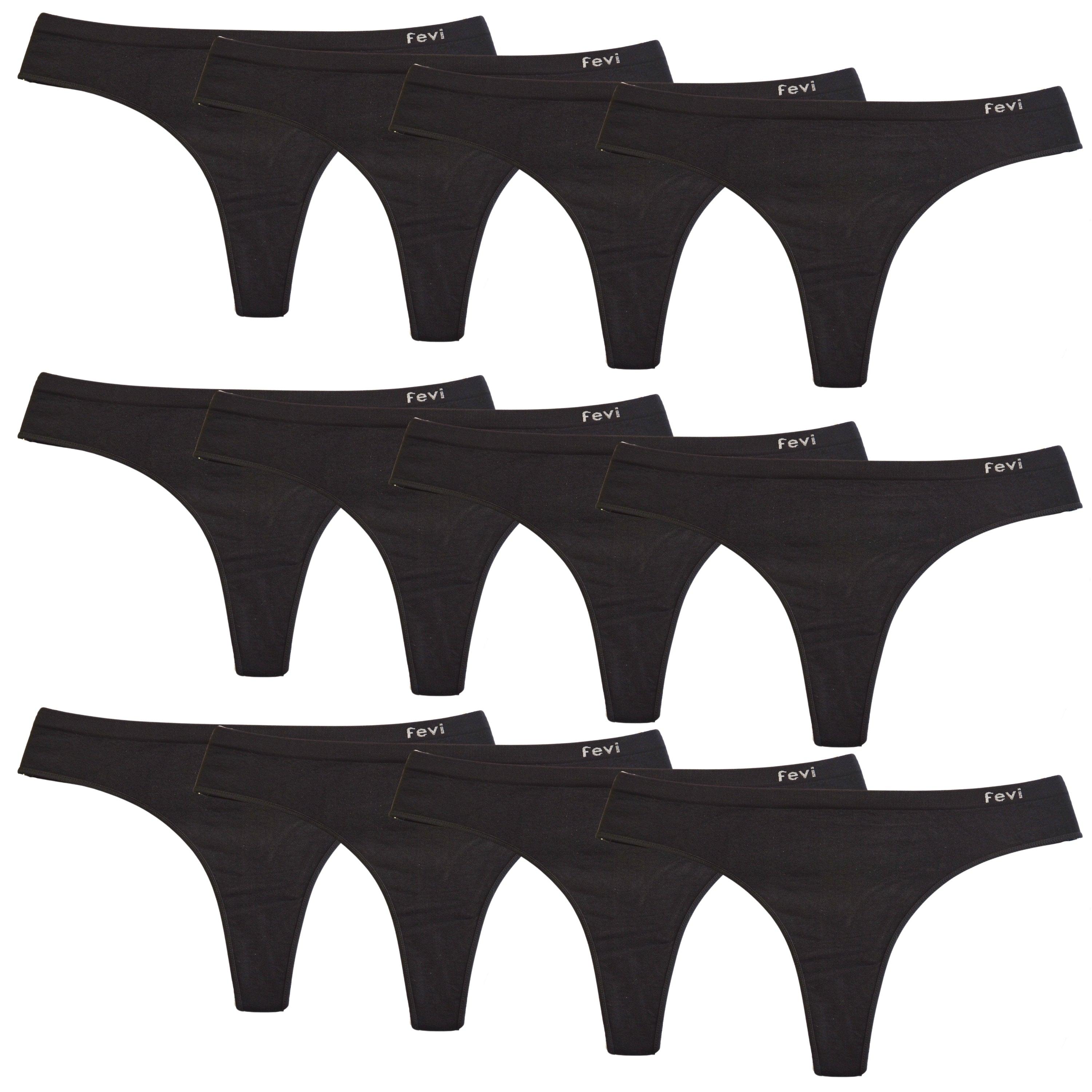 FEVI | Pack de 12 Tangas en 1 o 3 Colores Diferentes: Blanco, Negro y Beige | Talla Única: M-L