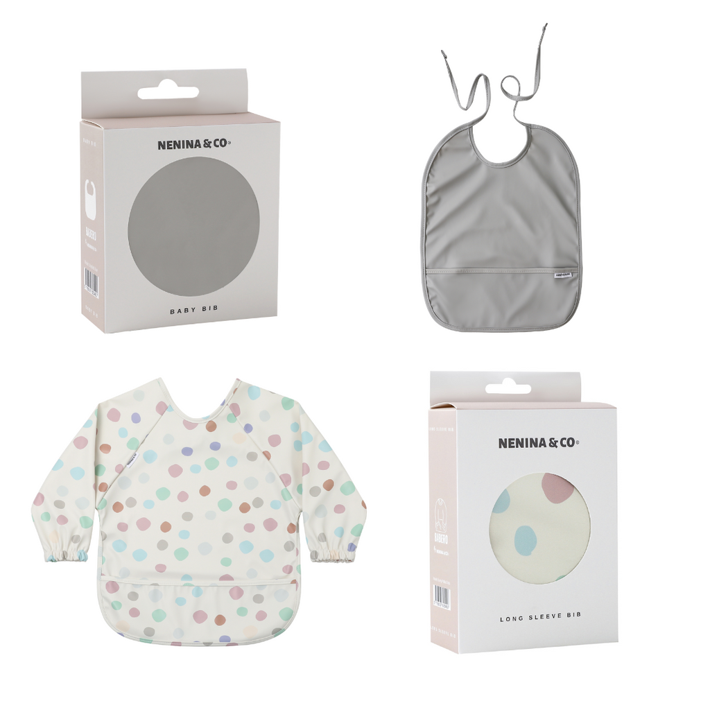 Babero con manga impermeable Funny Polka Dots + Babero corto Nenina & Co