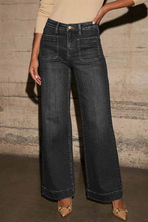 High Rise Double Patch Pocket Straight Leg Pants