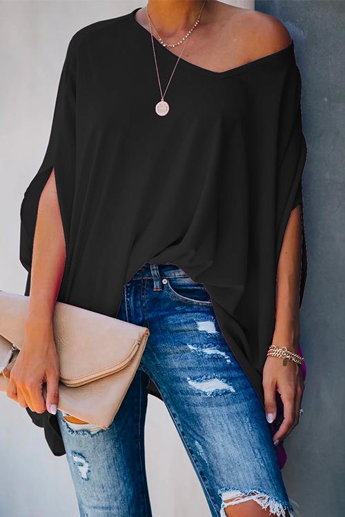 V Neck Batwing Short Sleeve Oversized T Shirt