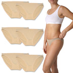 FEVI | Pack de 6 Braguitas Tiro Bajo |  1 o 3 Colores Diferentes: Blanco, Negro y Beige | Talla Única: M-L