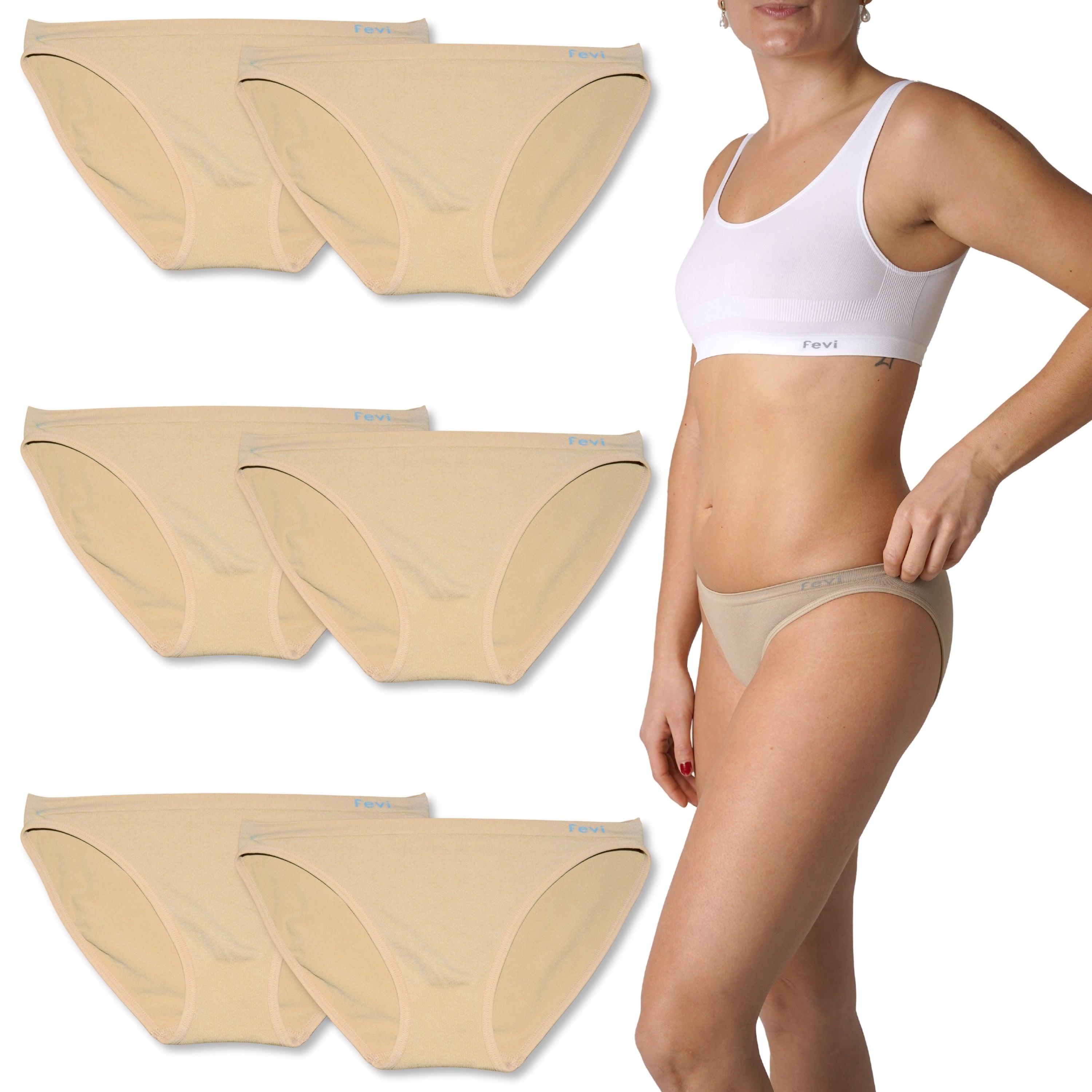 FEVI | Pack de 6 Braguitas Tiro Bajo |  1 o 3 Colores Diferentes: Blanco, Negro y Beige | Talla Única: M-L