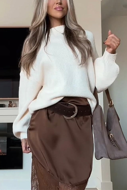 Drop Shoulder Lantern Long Sleeves Comfy Pullover Sweater