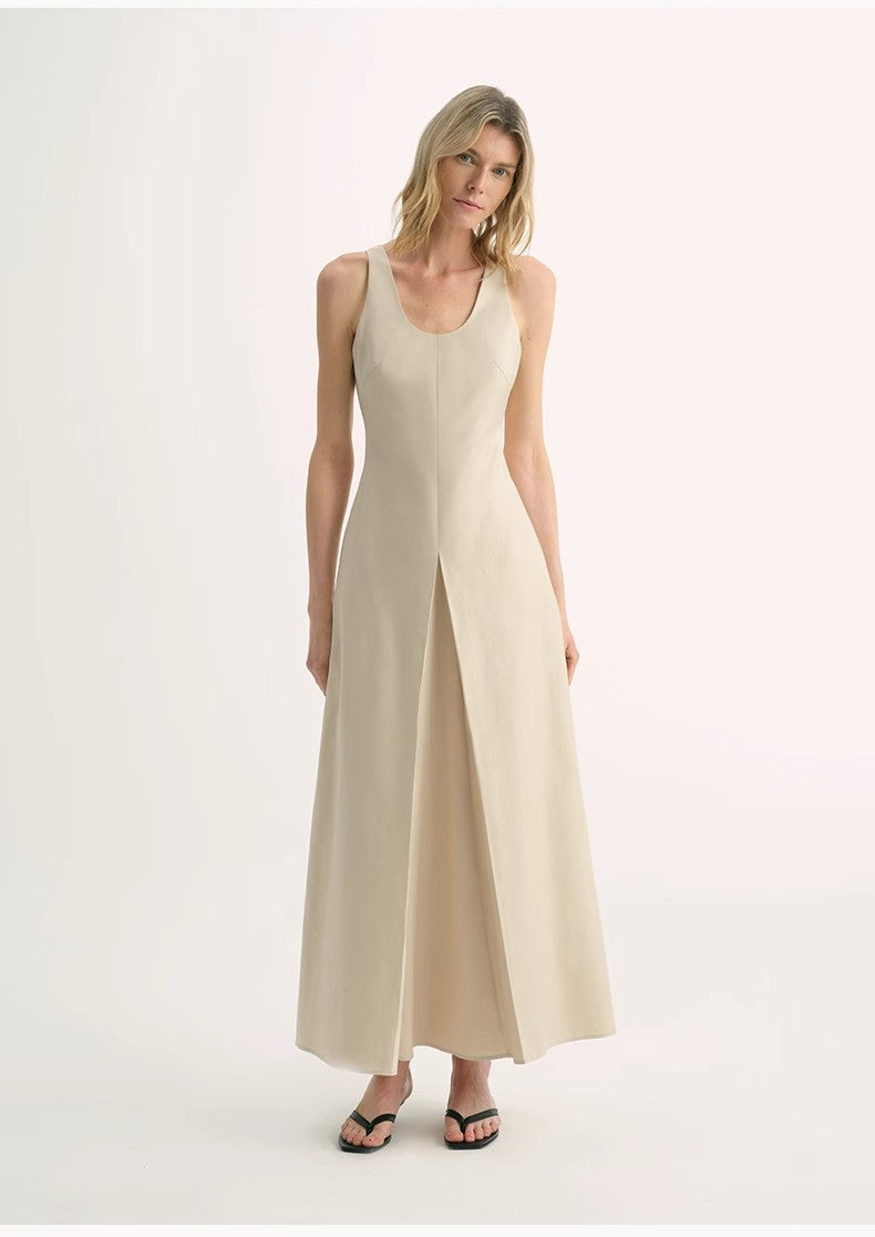Simple Love High Density Modal Mulberry Silk Insert U-neck Vest Dress