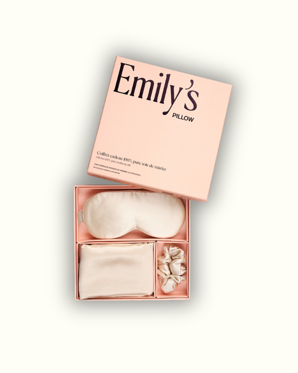 Coffret cadeau - Taie en soie, masque de sommeil, chouchou OFFERT - Champagne