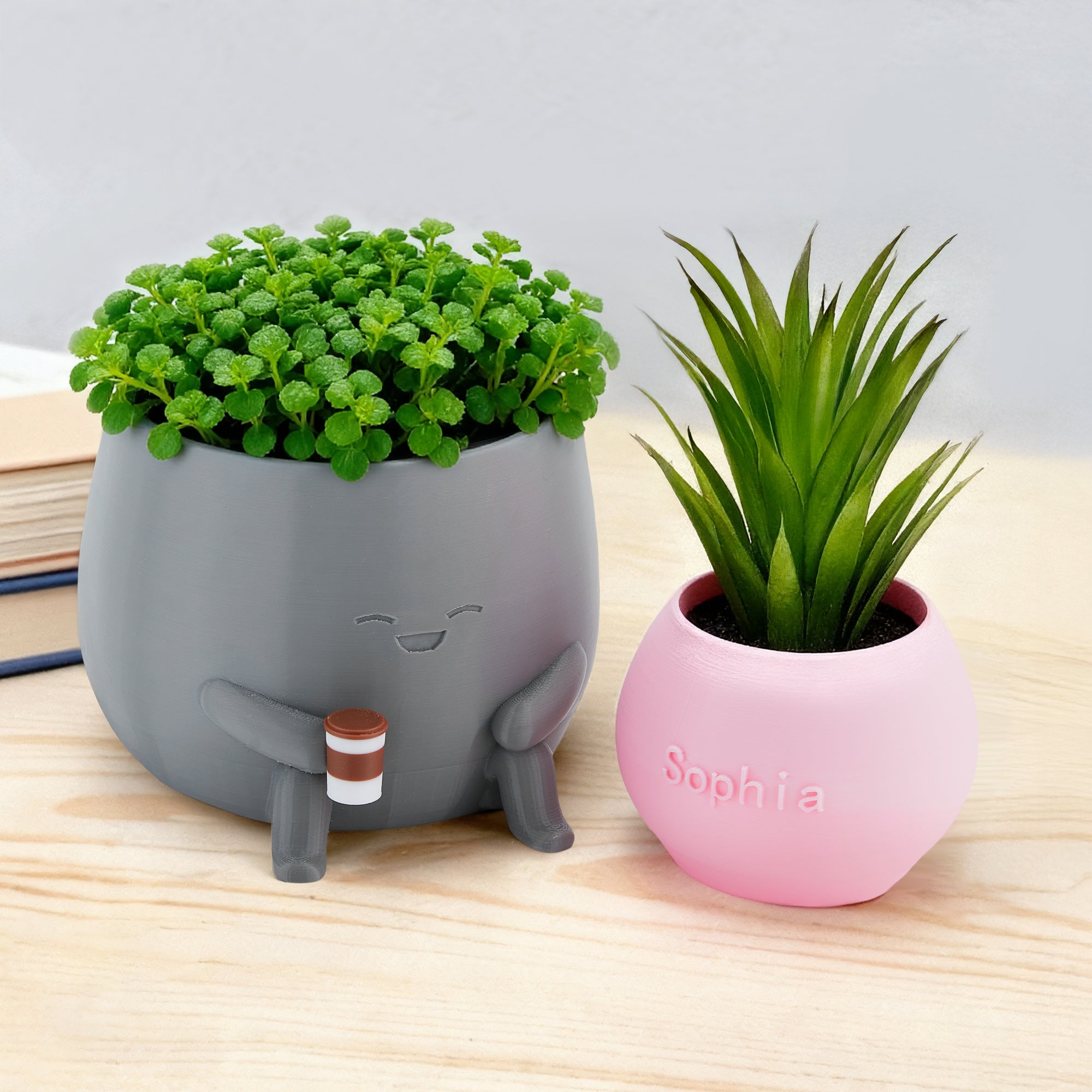 Personalizado Multicolor 3D Impreso Holding Drink Planta Maceta con Nombre Decoración de escritorio Cumpleaños Regalo de Navidad para los amantes de las plantas