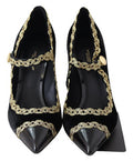 Women's Black Velvet Gold Mary Janes Pumps