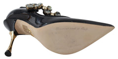 Women's Black Leather Crystal Shoes Mary Jane Pumps Viscose