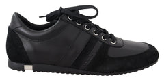 Men's Black Logo Leather Casual Sneakers Shoes