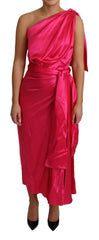 Women's Dress Pink Fitted Cut One Shoulder Midi Silk