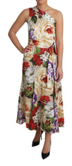 Women's Print Silk Stretch One Shoulder Dress Floral Elastane