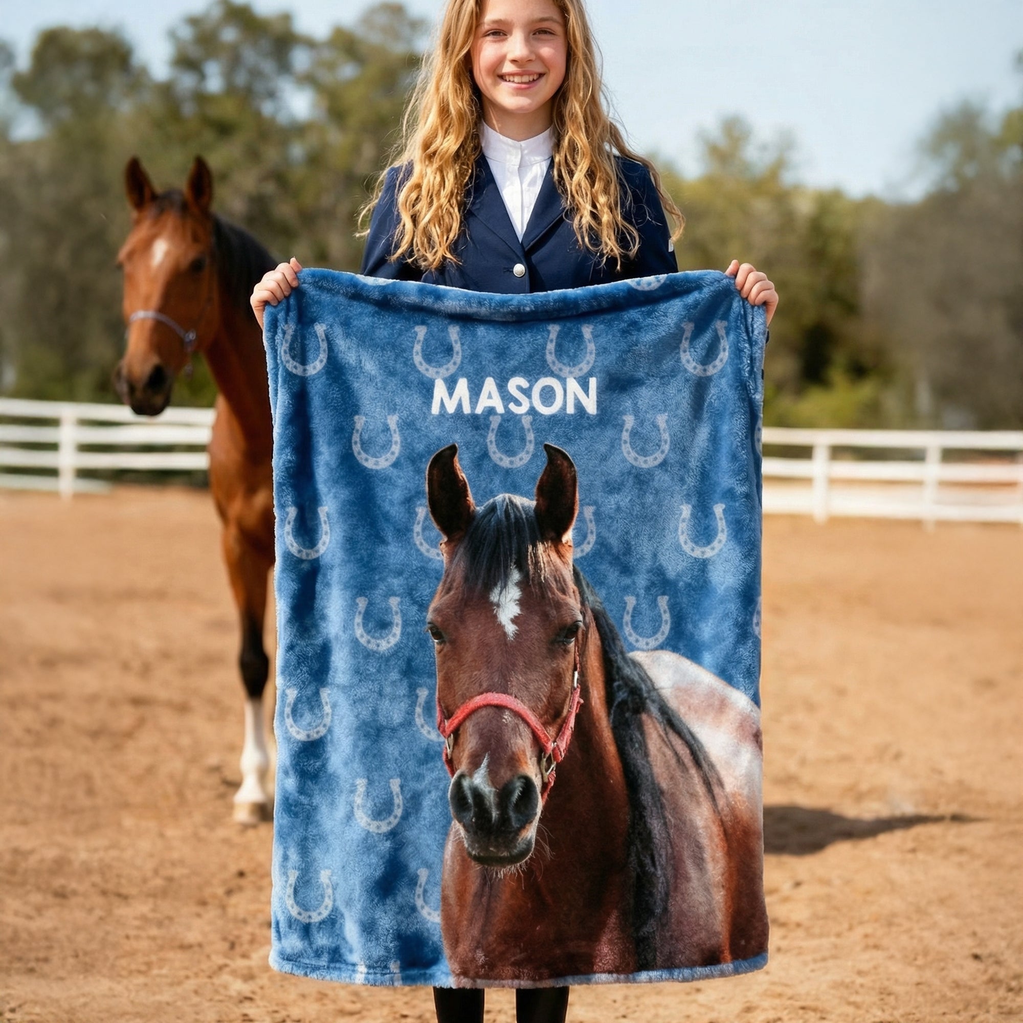 Personalizado pintado caballo foto herradura impresión multicolor suave manta con nombre decoración del hogar regalo de cumpleaños para los amantes del caballo
