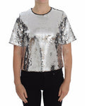 Women's Silver Sequined Crewneck Blouse T-Shirt Top Polyester