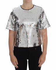 Women's Silver Sequined Crewneck Blouse T-Shirt Top Polyester