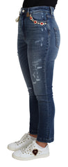 Women's Blue Embellished Skinny Trouser Cotton Jeans Elastane