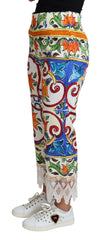 Women's Multicolor Majolica Print Trouser Cotton Pants Silk Rayon Polyester