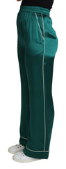 Women's Green High Waist Pajama Trouser Silk Pant