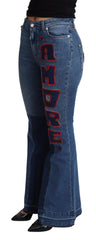 Women's Blue Amore Patch Boot Cut Cotton Stretch Pant Elastane