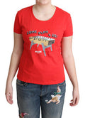 Women's Red Cotton Come Play 4 Us Print Tops Blouse T-Shirt
