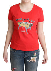 Women's Red Cotton Come Play 4 Us Print Tops Blouse T-Shirt