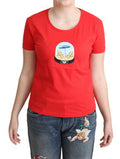 Women's Red Printed Cotton Short Sleeves Tops Blouse T-Shirt