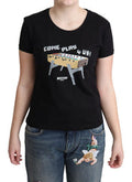 Women's Black Cotton Come Play 4 Us Print Tops T-Shirt