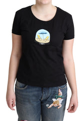 Women's Black Printed Cotton Short Sleeves T-Shirt