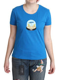 Women's Blue Printed Cotton Short Sleeves Tops T-Shirt