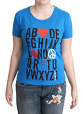 Women's Blue Cotton Alphabet Letter Print Tops