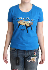 Women's Blue Cotton Come Play 4 Us Print T-Shirt