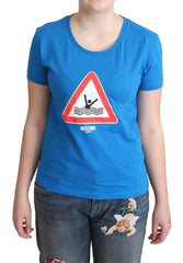 Women's Blue Cotton Swim Graphic Triangle T-Shirt