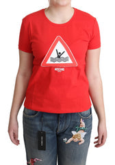 Women's Red Cotton Swim Graphic Triangle Print T-Shirt