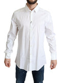 White Cotton Stretch Men Dress Formal Shirt Elastane