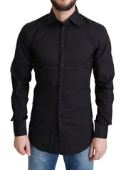Men's Black Cotton Blend Formal Dress Shirt Nylon Elastane