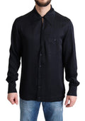 Men's Black Jacquard Silk Casual Button Down Shirt