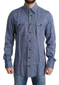 Blue Stripes Men Casual Button Down Shirt Linen
