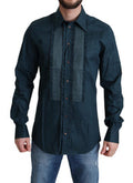 Men's Blue Placket Cotton Dress Formal Shirt
