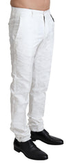 Men's White Brocade Jacquard Trousers Polyester Acetate Rayon