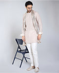 Beige Chessboard Shirt Kurta Set By KYNAH, Luxury Indian Fashion & Bridal Wear