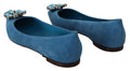 Women's Crystal-Embellished Suede Flat Blue Leather