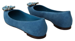 Women's Crystal-Embellished Suede Flat Blue Leather