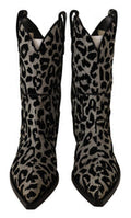Women's Gray Black Leopard Cowboy Boots Shoes